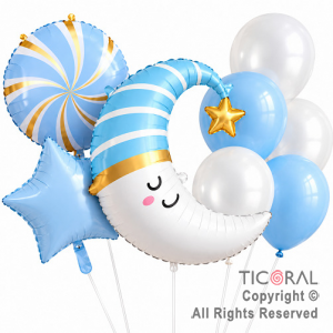 SET DE GLOBOS METALIZADO LUNA CELESTE 8 UNIDADES